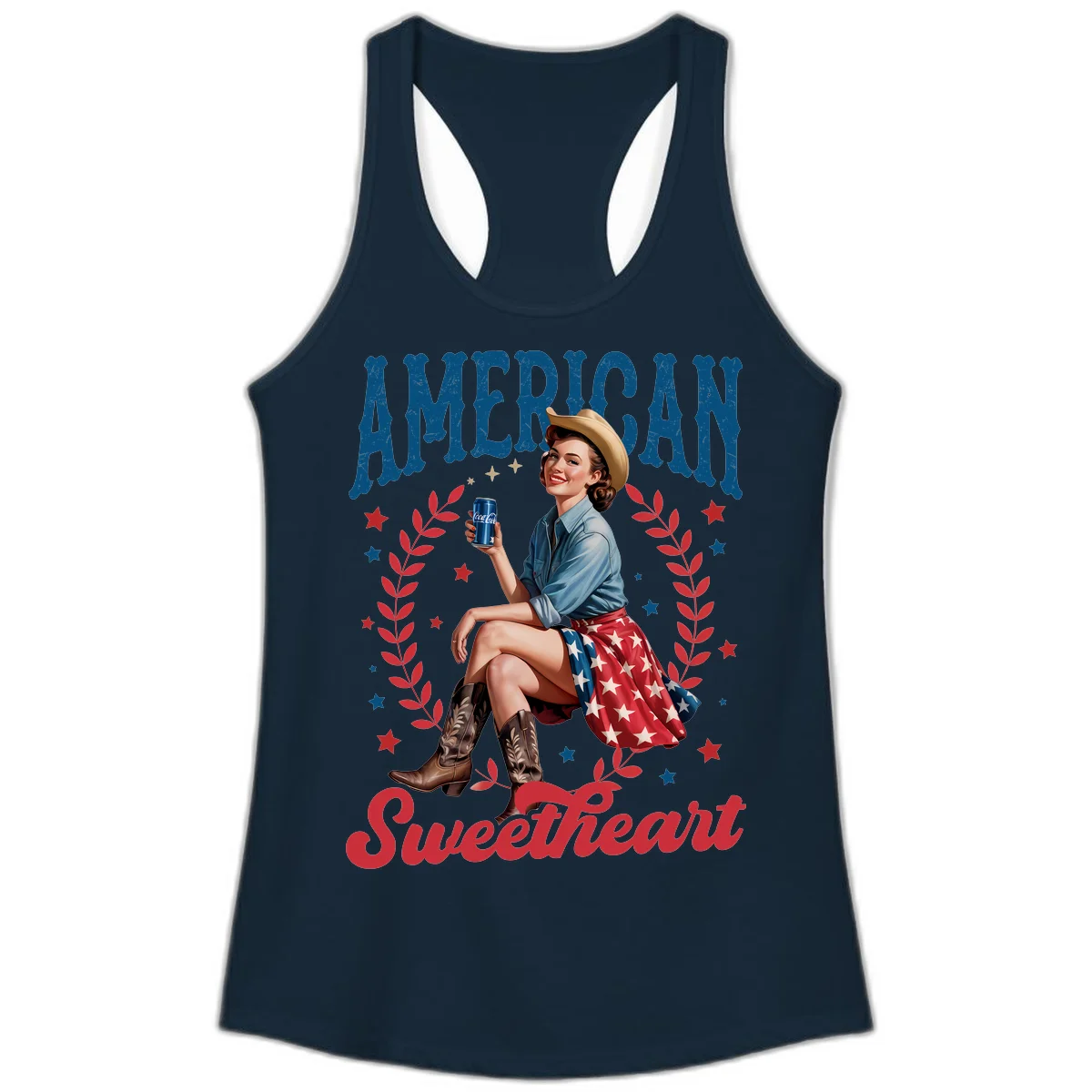 American Sweetheart Pin-Up Ladies Tank in Solid Midnight Navy