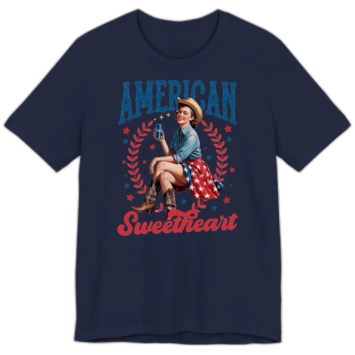 American Sweetheart Pin-Up Premium T-Shirt in Navy