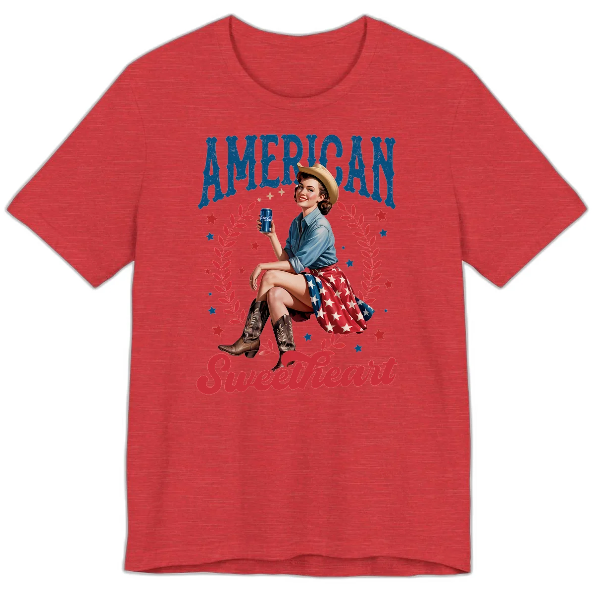 American Sweetheart Pin-Up Premium T-Shirt in Heather Red
