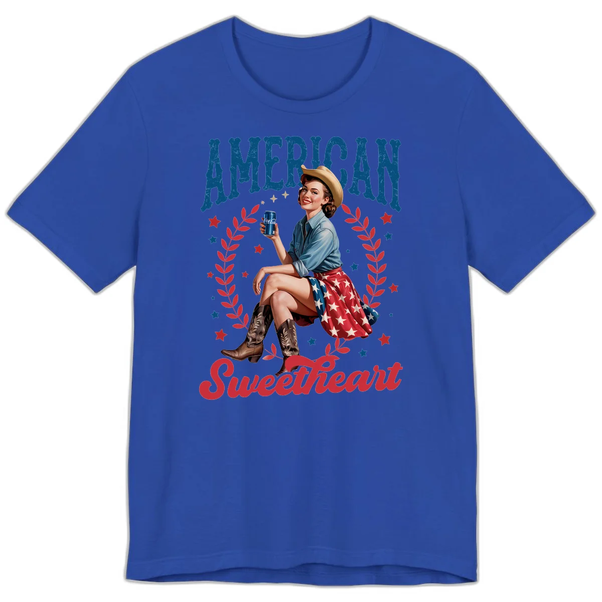 American Sweetheart Pin-Up Premium T-Shirt in True Royal