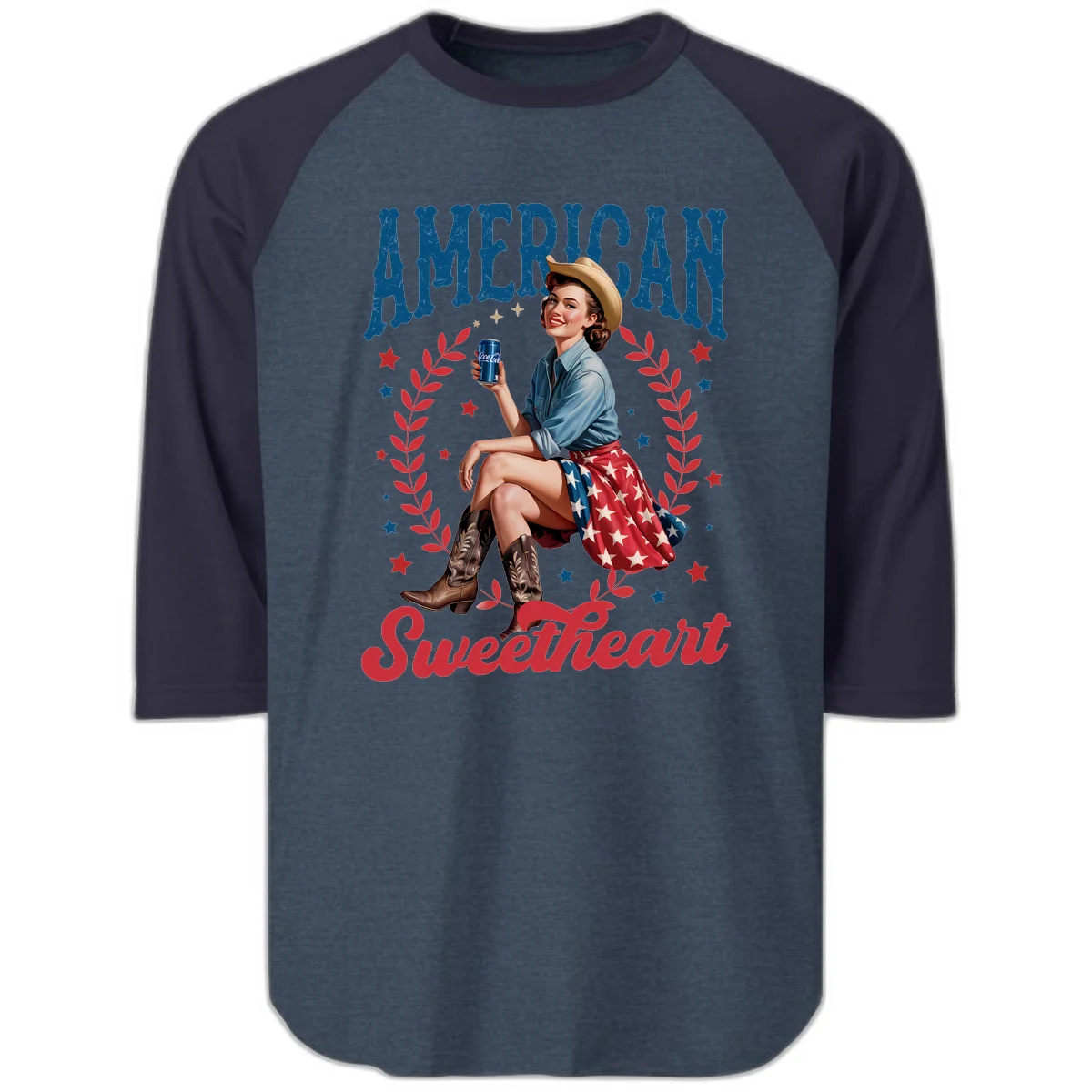 American Sweetheart Pin-Up Raglan 3/4 in Heather Denim Navy
