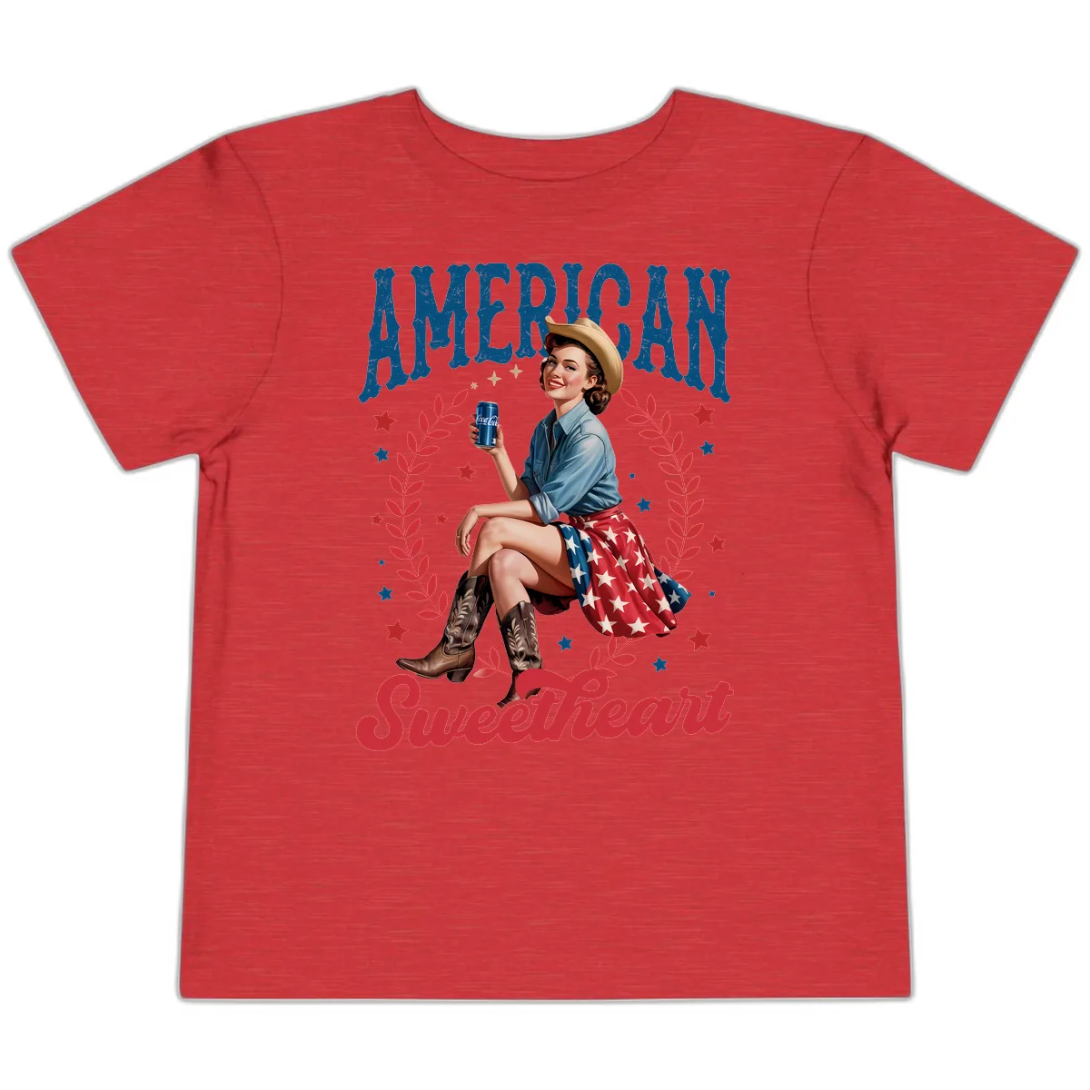 American Sweetheart Pin-Up Patriotic Design Toddler T-Shirt in Heather Red