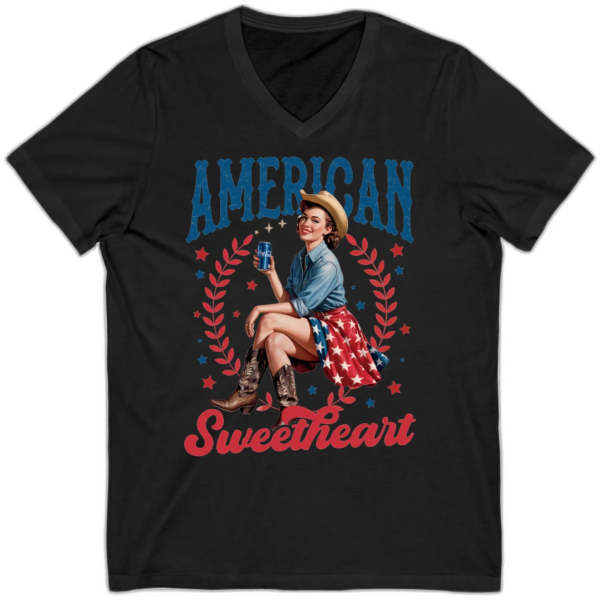 American Sweetheart Pin-Up V-Neck in Black