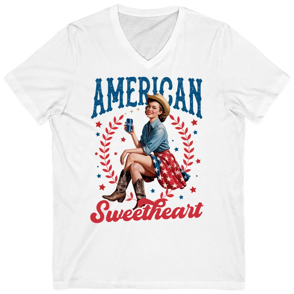 American Sweetheart Pin-Up V-Neck in White