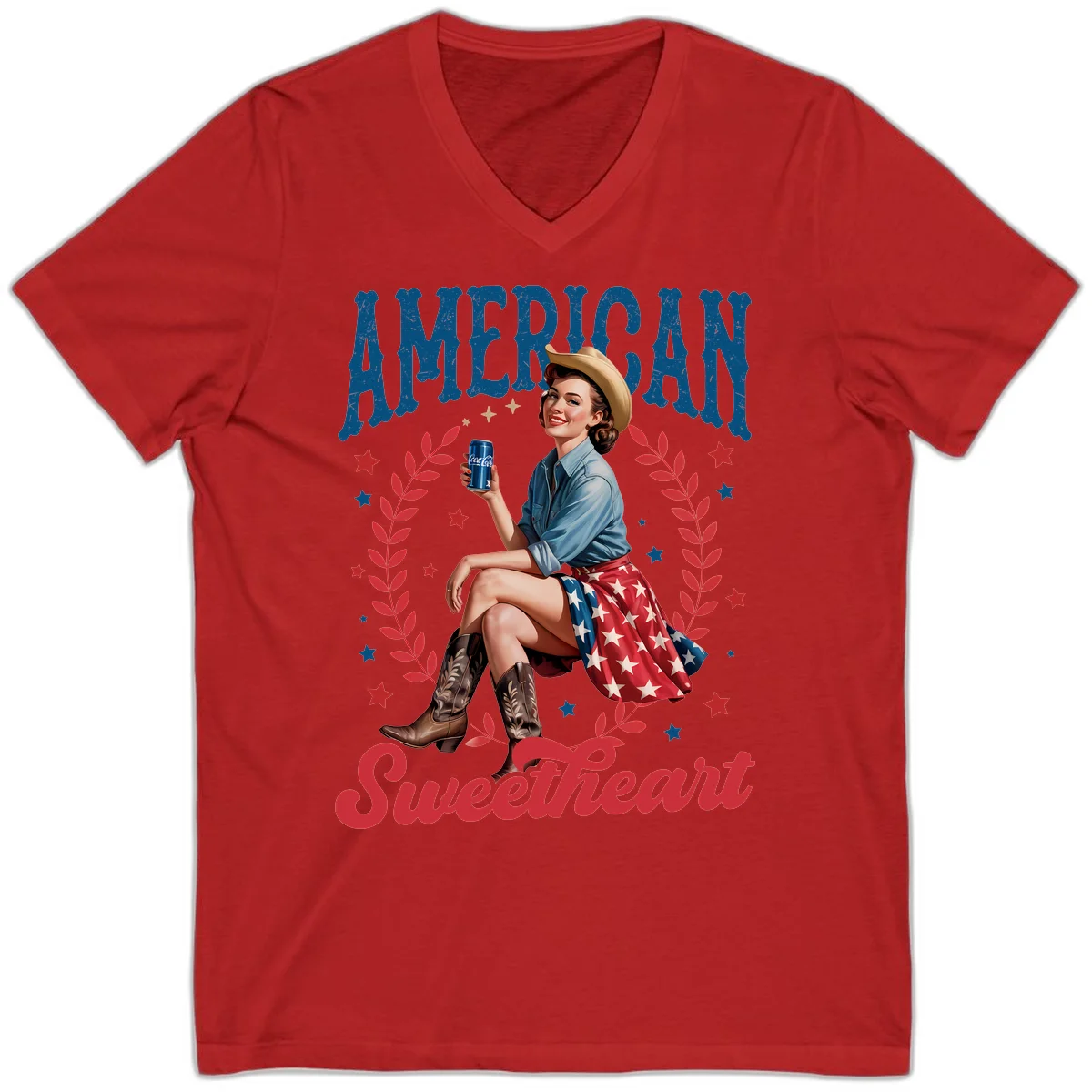 American Sweetheart Pin-Up V-Neck in Red