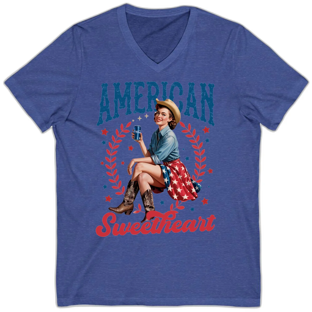 American Sweetheart Pin-Up V-Neck in Heather True Royal
