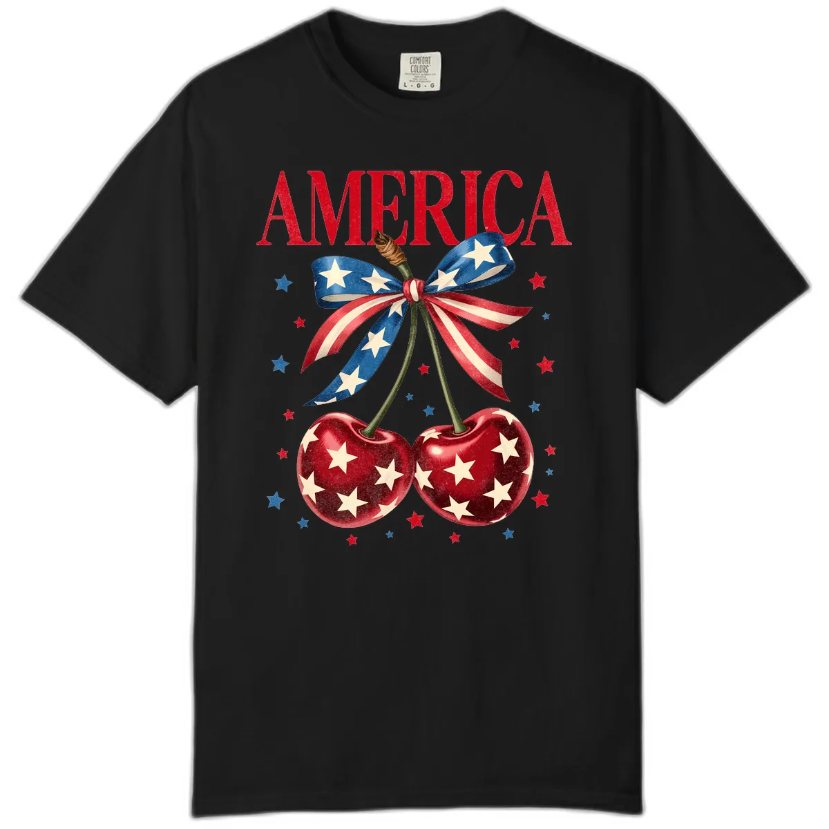 America Cherries and Stars Patriotic Ribbon Comfort Color in Black