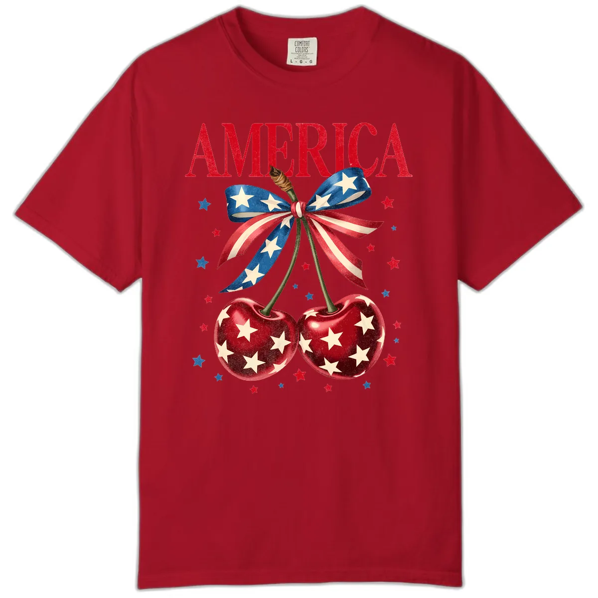 America Cherries and Stars Patriotic Ribbon Comfort Color in Red