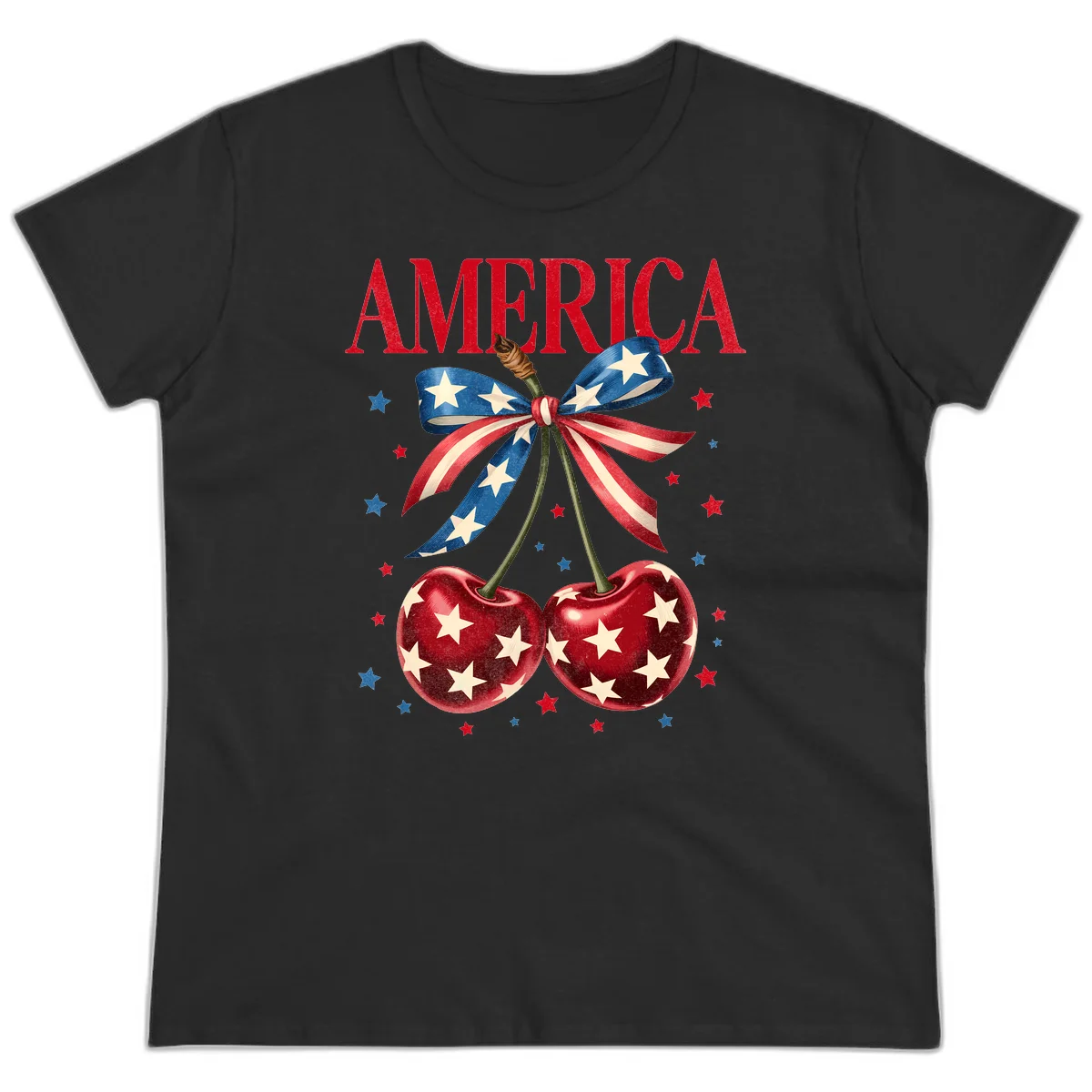 America Cherries and Stars Ladies Tee in Black
