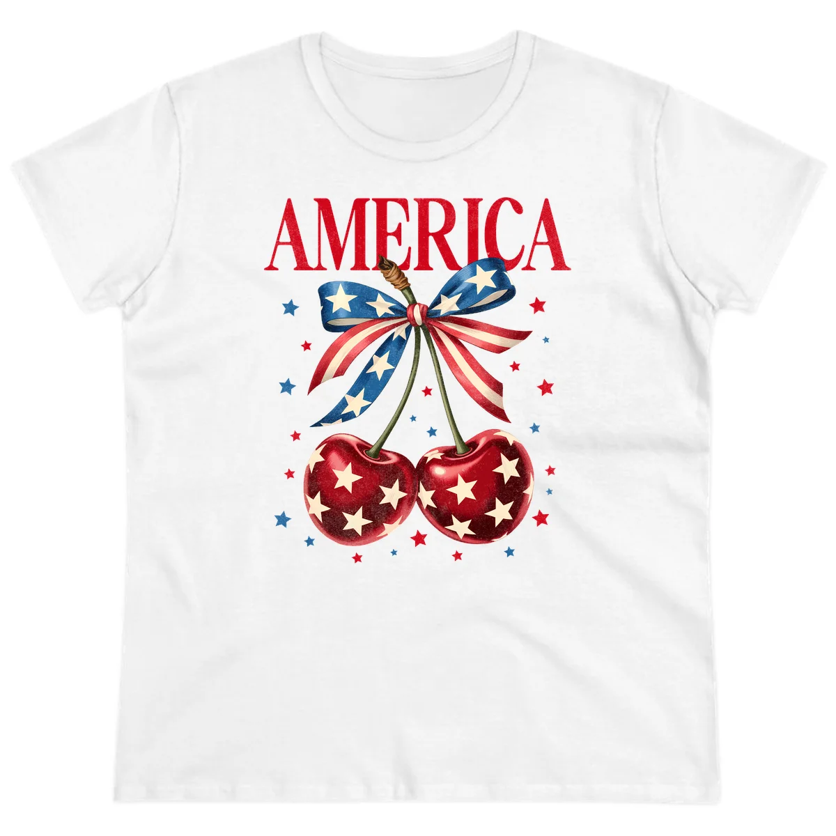 America Cherries and Stars Ladies Tee in White