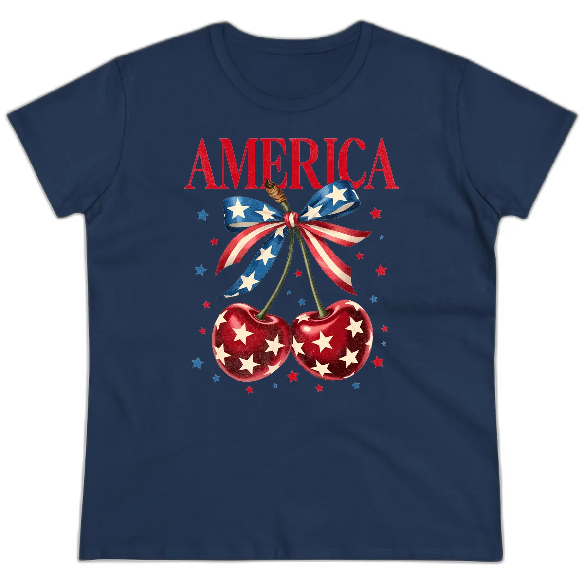 America Cherries and Stars Ladies Tee in Navy