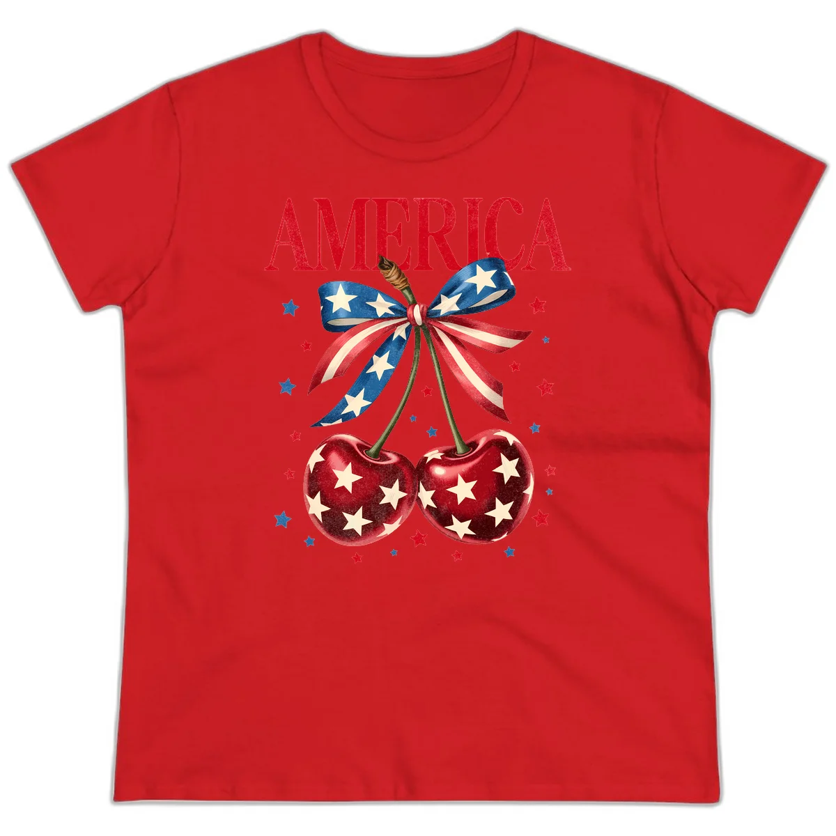 America Cherries and Stars Ladies Tee in Red
