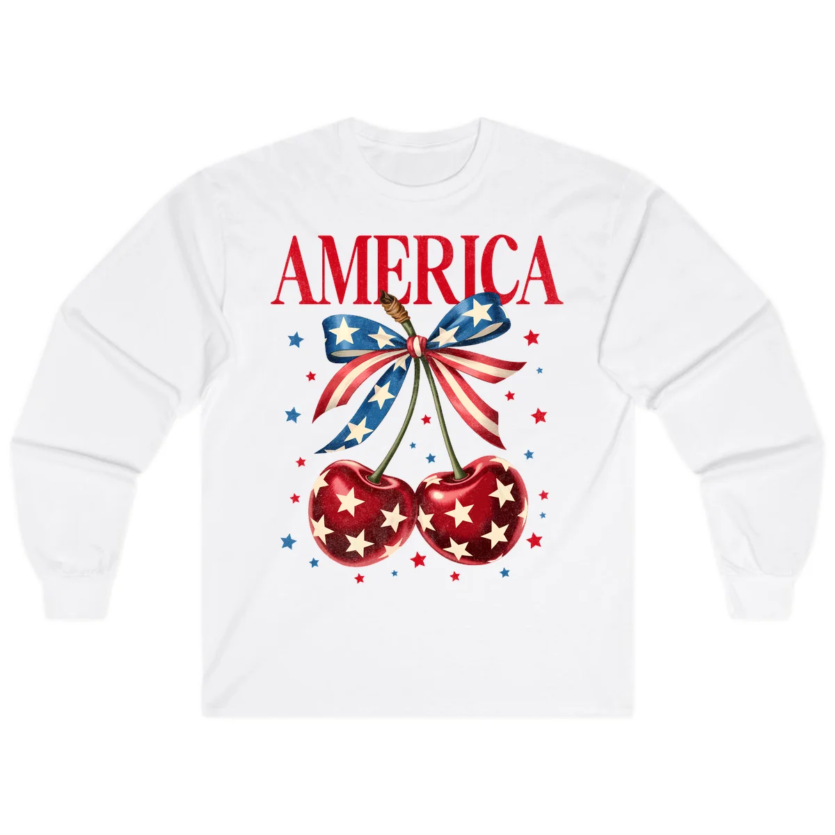 America Cherries and Stars Long Sleeve in White
