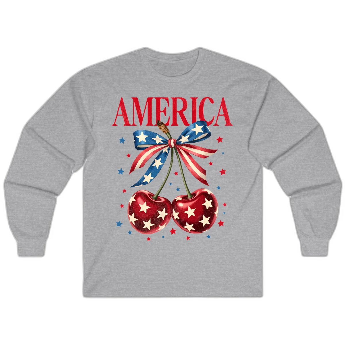America Cherries and Stars Long Sleeve in Sport Grey