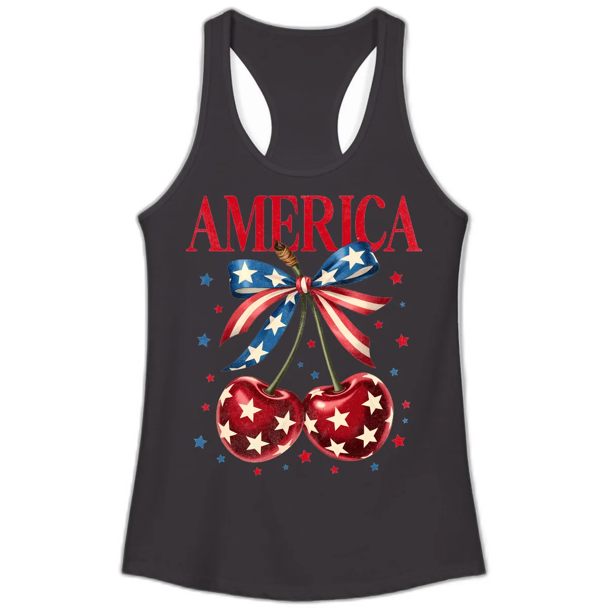 America Cherries and Stars Ladies Tank in Black