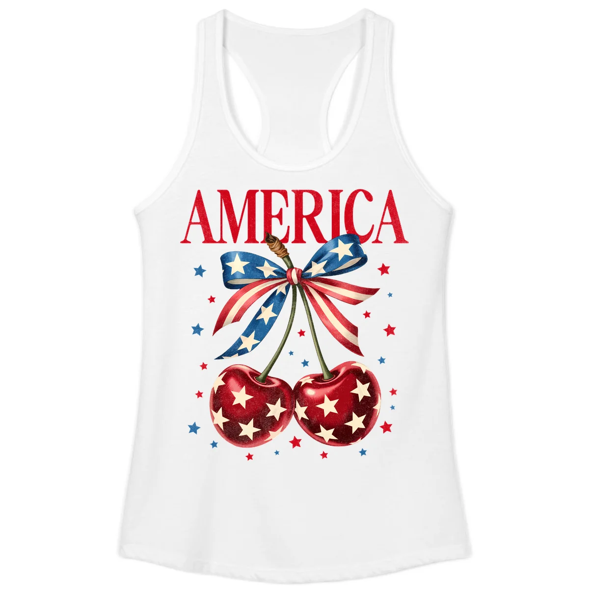 America Cherries and Stars Ladies Tank in White