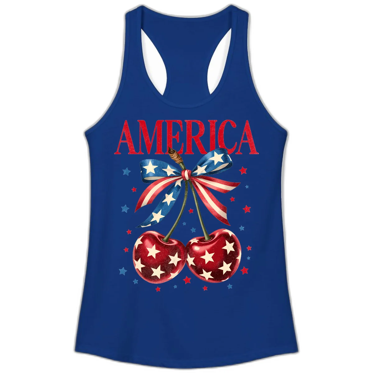 America Cherries and Stars Ladies Tank in Solid Royal