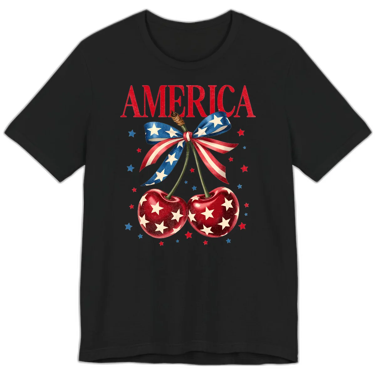 America Cherries and Stars Premium T-Shirt in Black