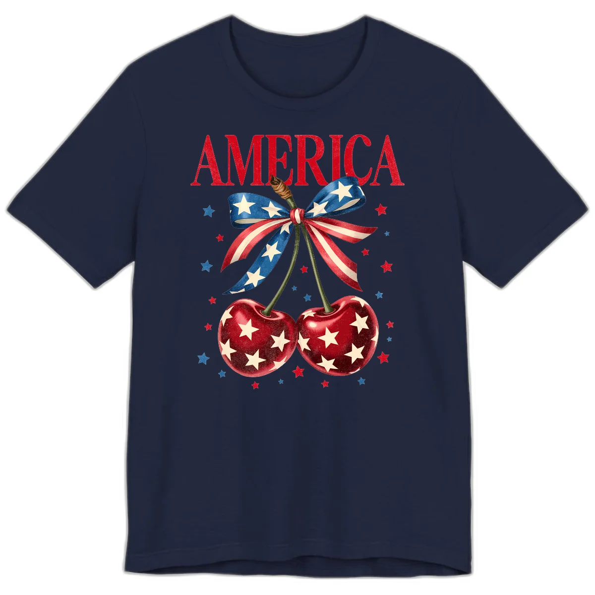America Cherries and Stars Premium T-Shirt in Navy