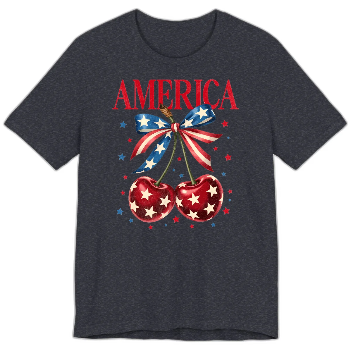 America Cherries and Stars Premium T-Shirt in Heather Navy