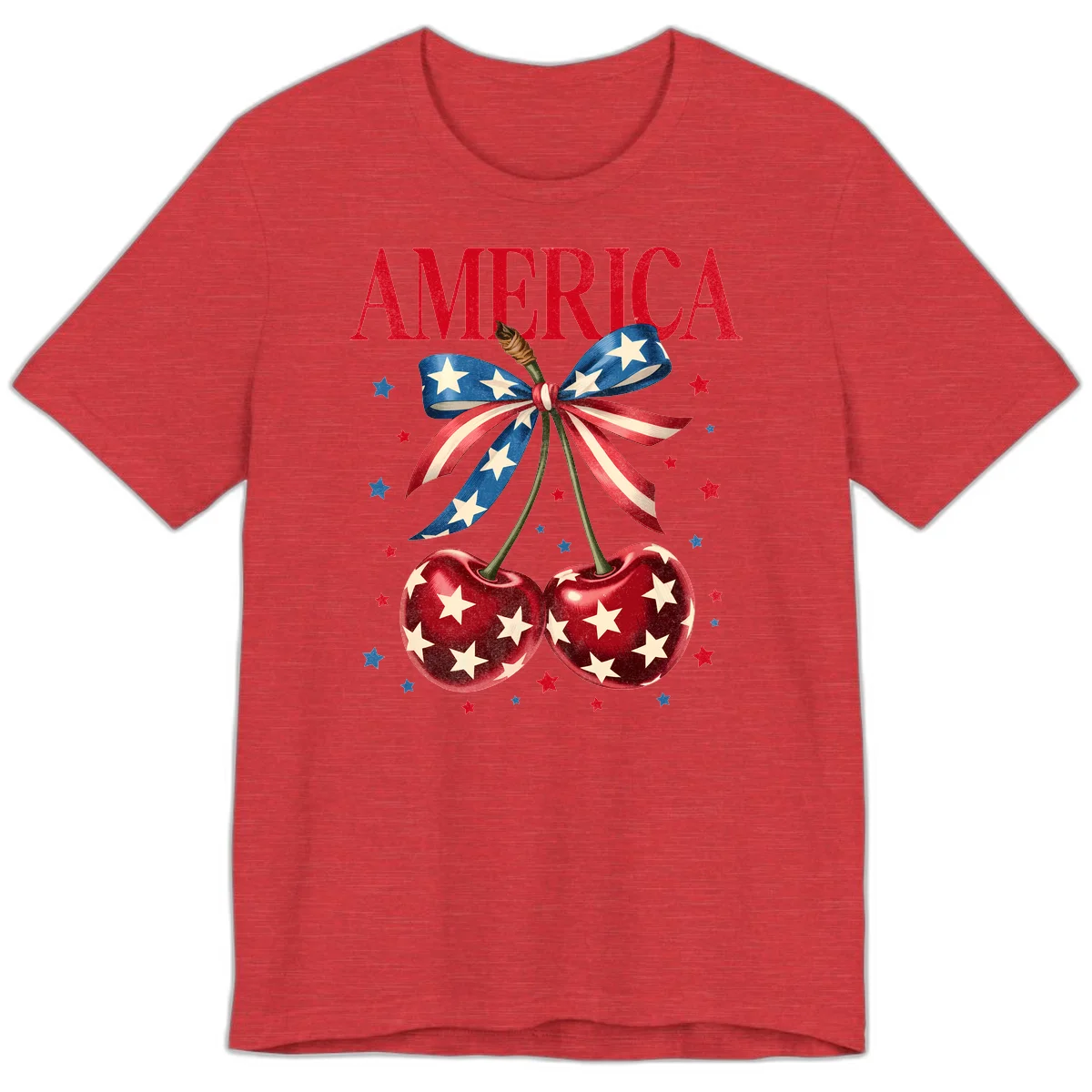 America Cherries and Stars Premium T-Shirt in Heather Red