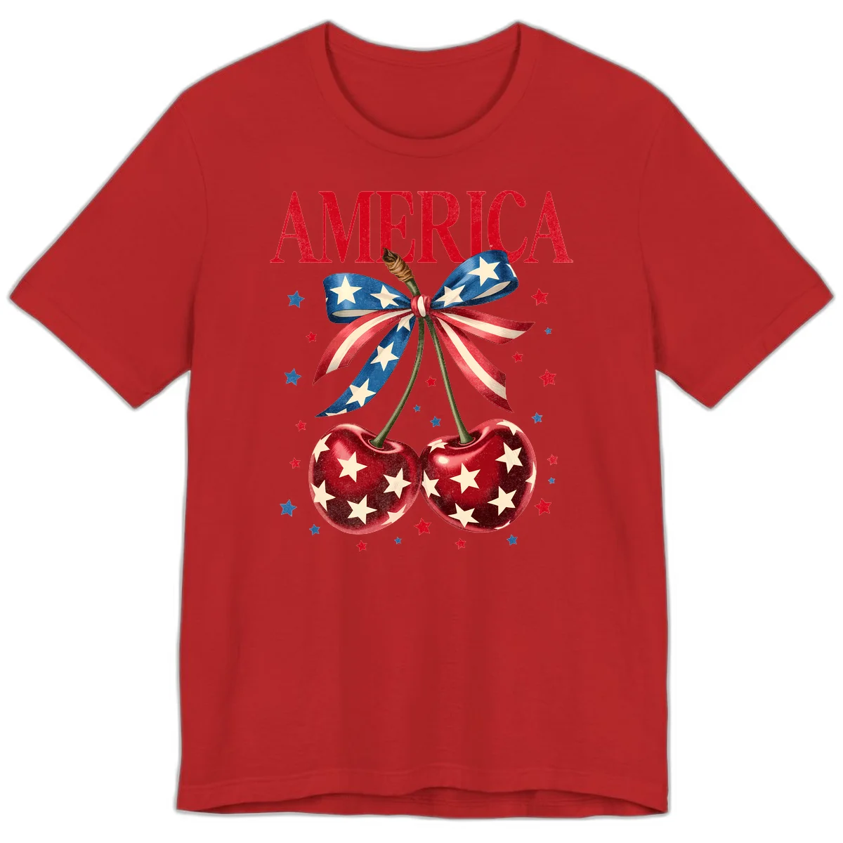 America Cherries and Stars Premium T-Shirt in Red