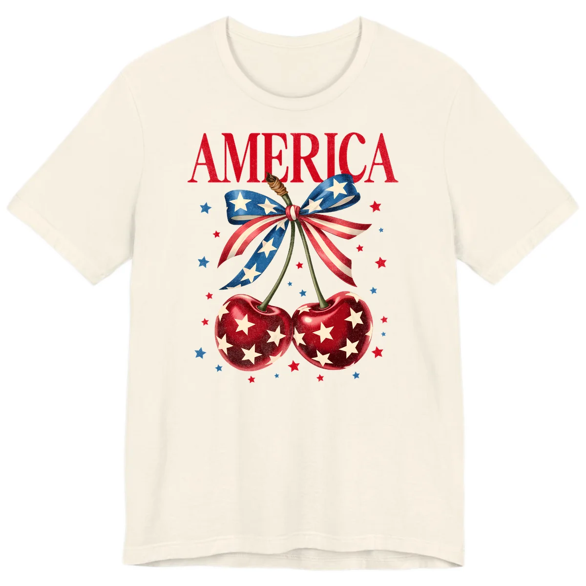 America Cherries and Stars Premium T-Shirt in Natural