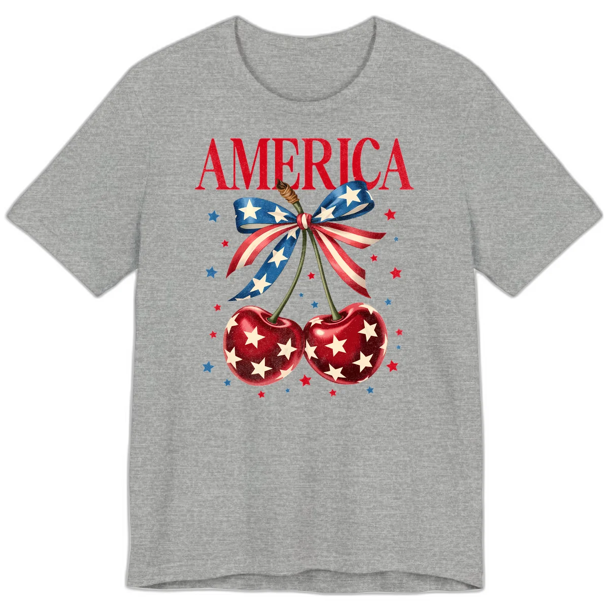 America Cherries and Stars Premium T-Shirt in Athletic Heather