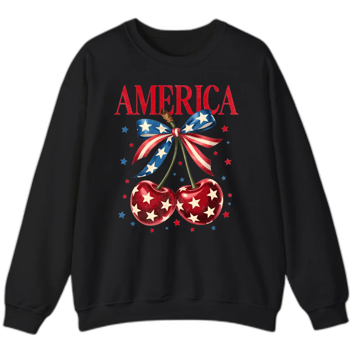 America Cherries and Stars Sweatshirt in Black