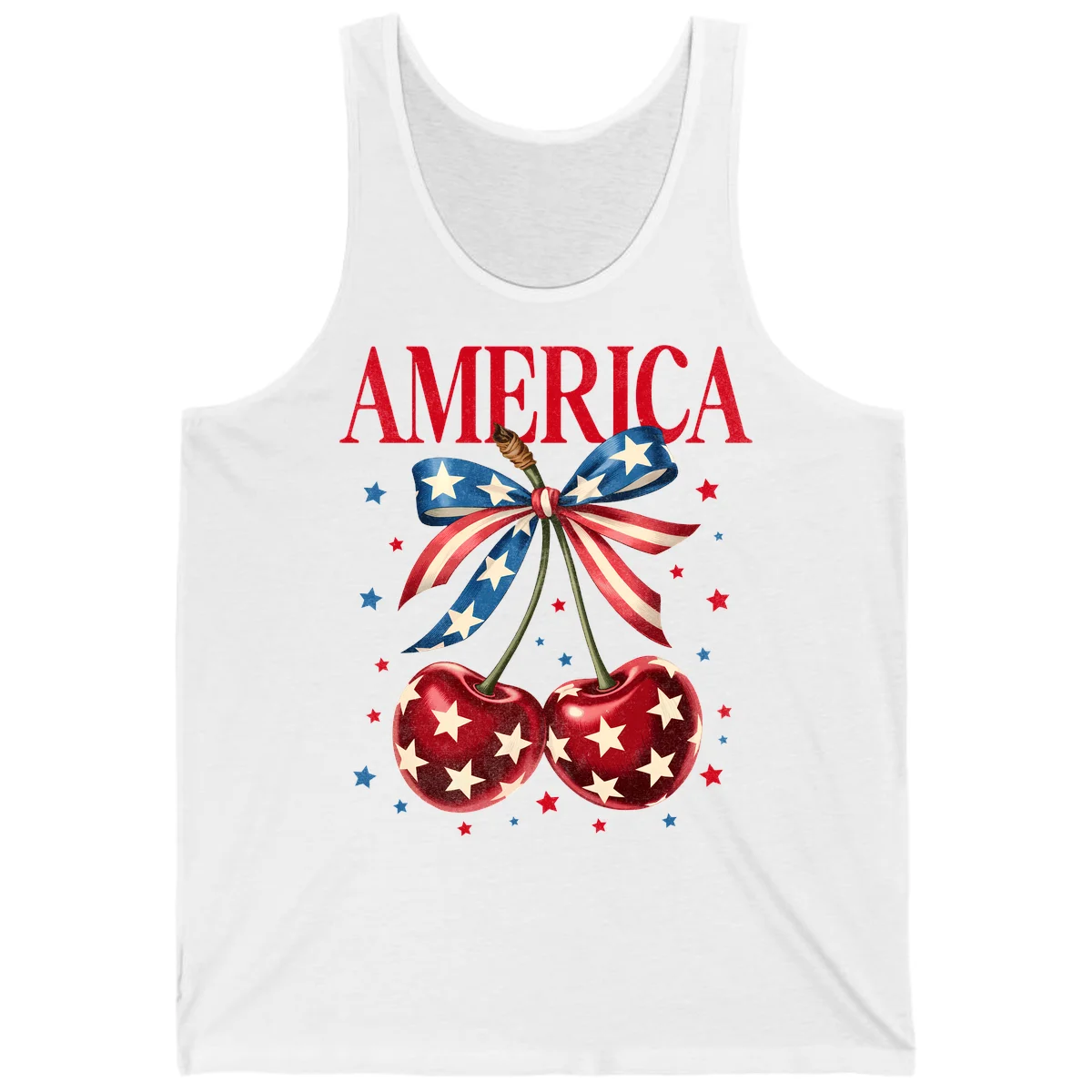 America Cherries and Stars Tank in White