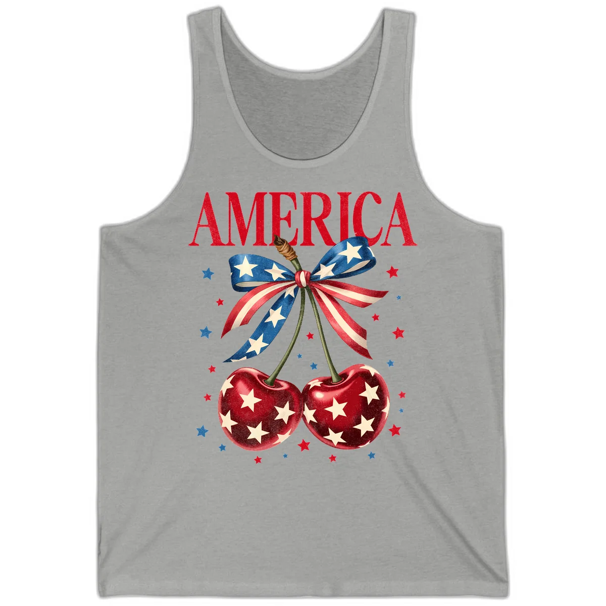 America Cherries and Stars Tank in Athletic Heather