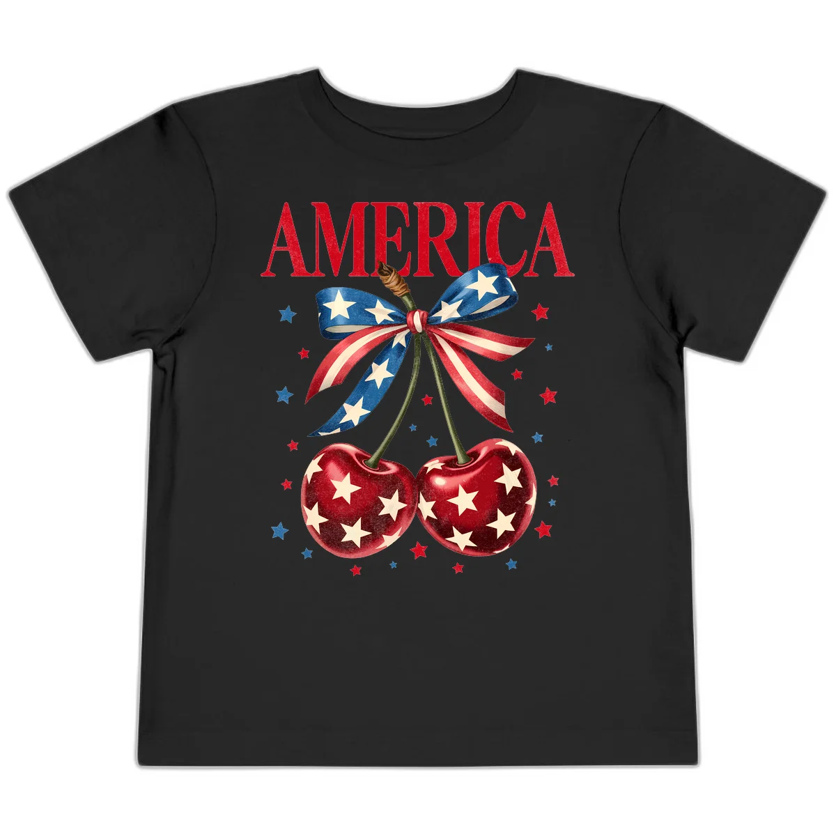 America Cherries and Stars Toddler T-Shirt in Black