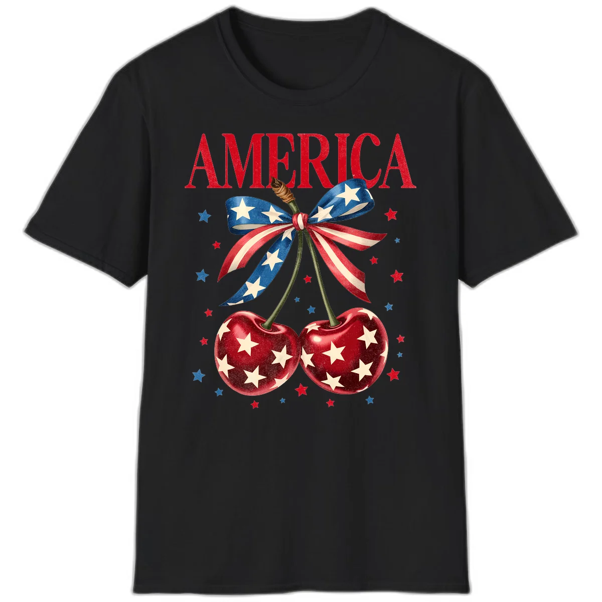 America Cherries and Stars T-Shirt in Black