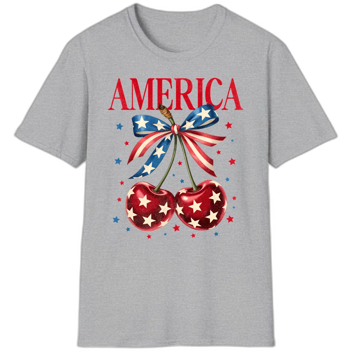 America Cherries and Stars T-Shirt in Sport Grey