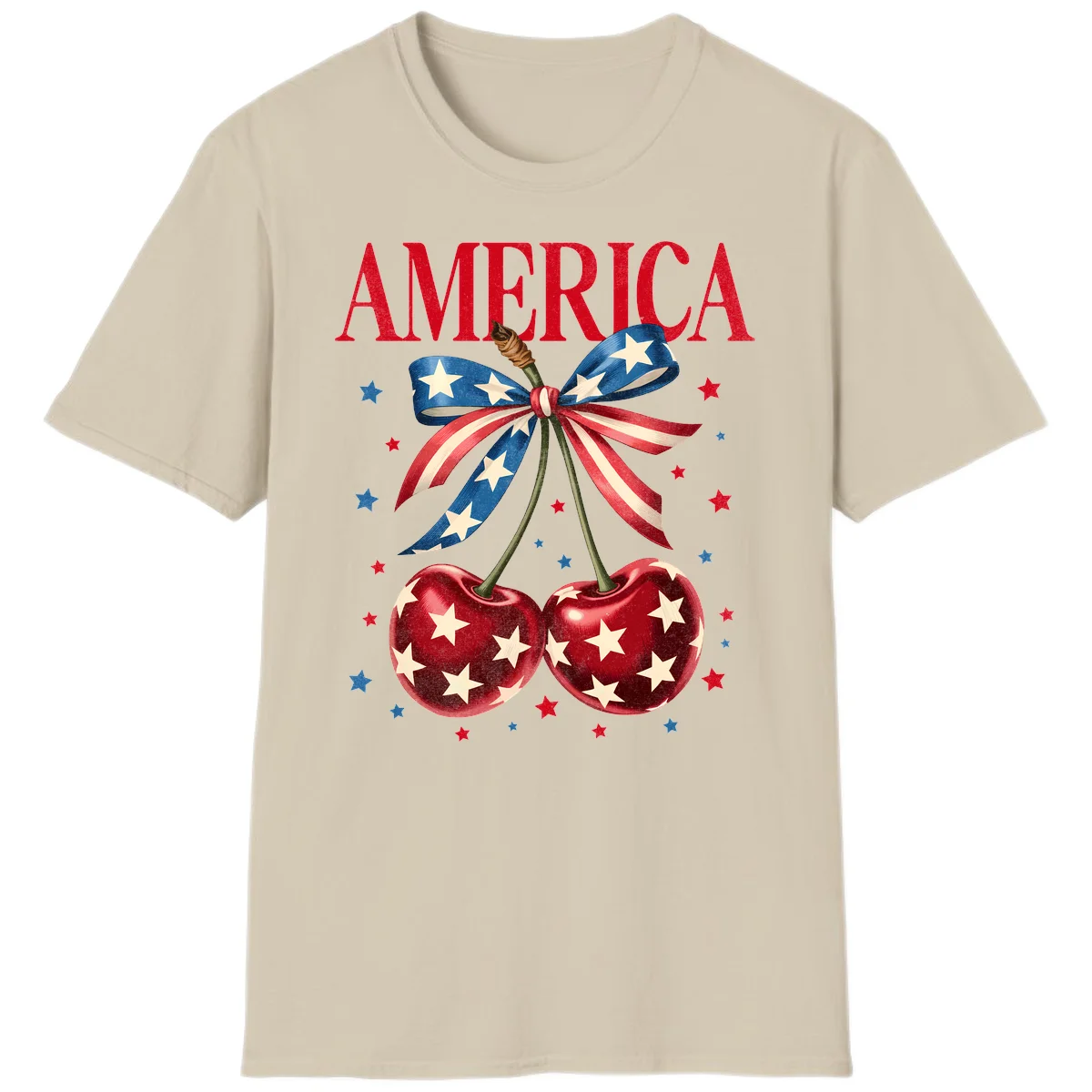 America Cherries and Stars T-Shirt in Sand