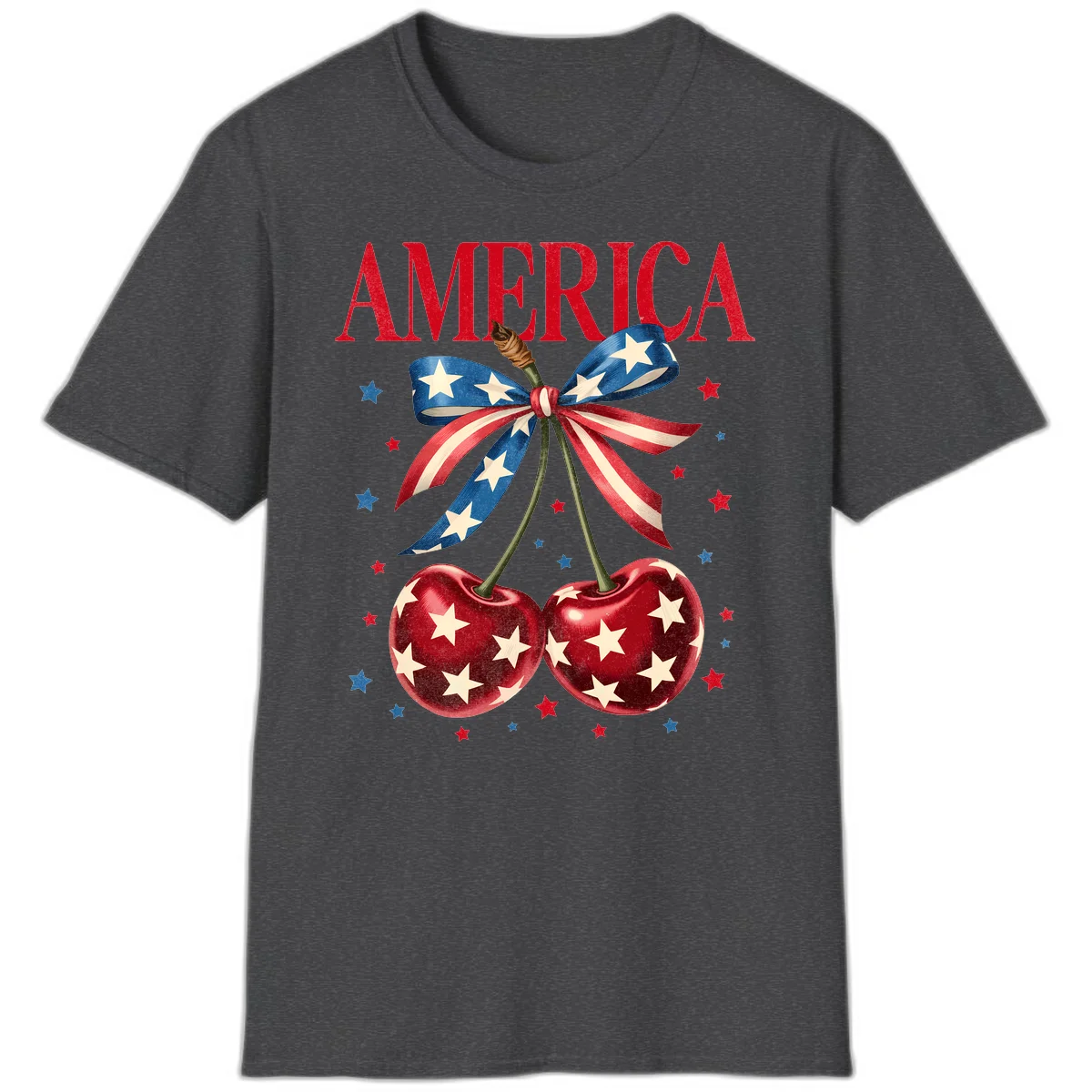 America Cherries and Stars T-Shirt in Dark Heather