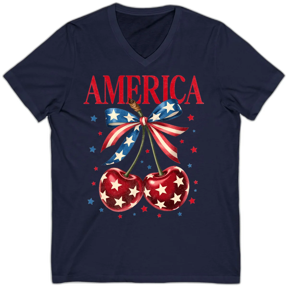 America Cherries and Stars V-Neck in Navy