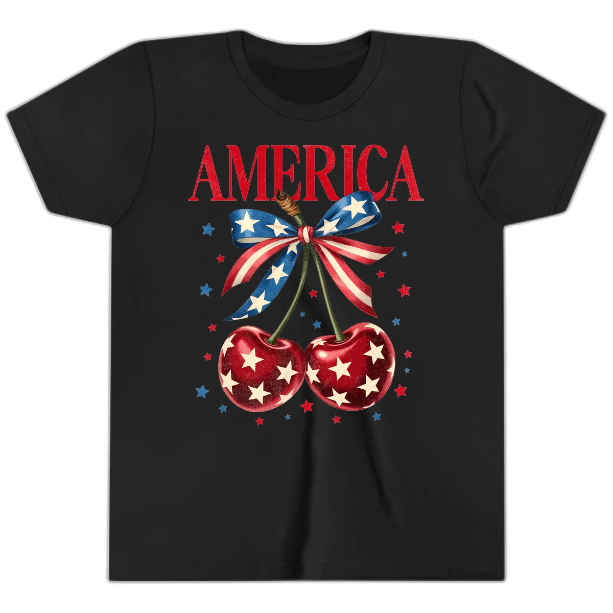 America Cherries and Stars Youth T-Shirt in Black