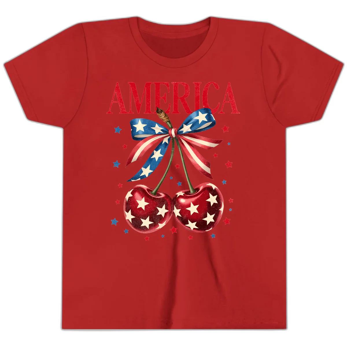 America Cherries and Stars Youth T-Shirt in Red