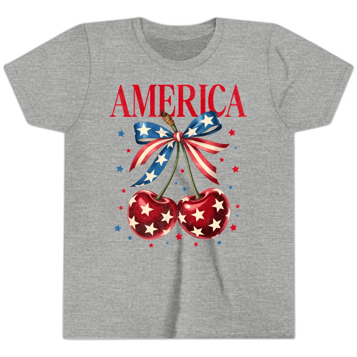 America Cherries and Stars Youth T-Shirt in Athletic Heather
