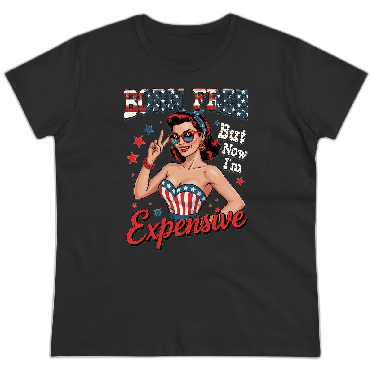 Born Free But Now I'm Expensive Ladies Tee in Black