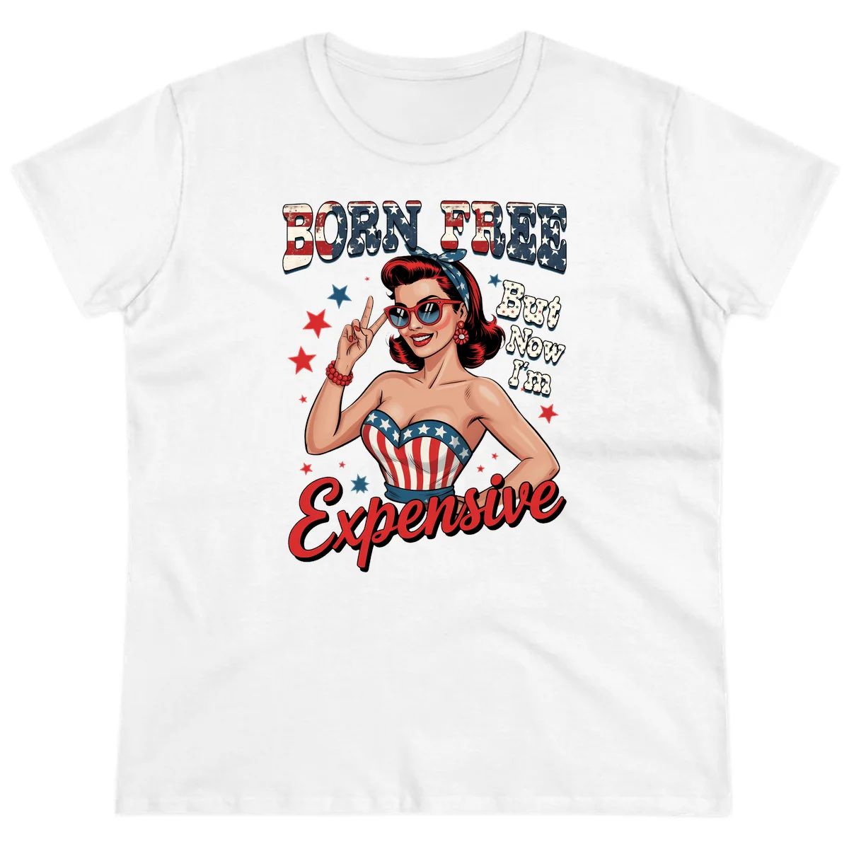 Born Free But Now I'm Expensive Ladies Tee in White