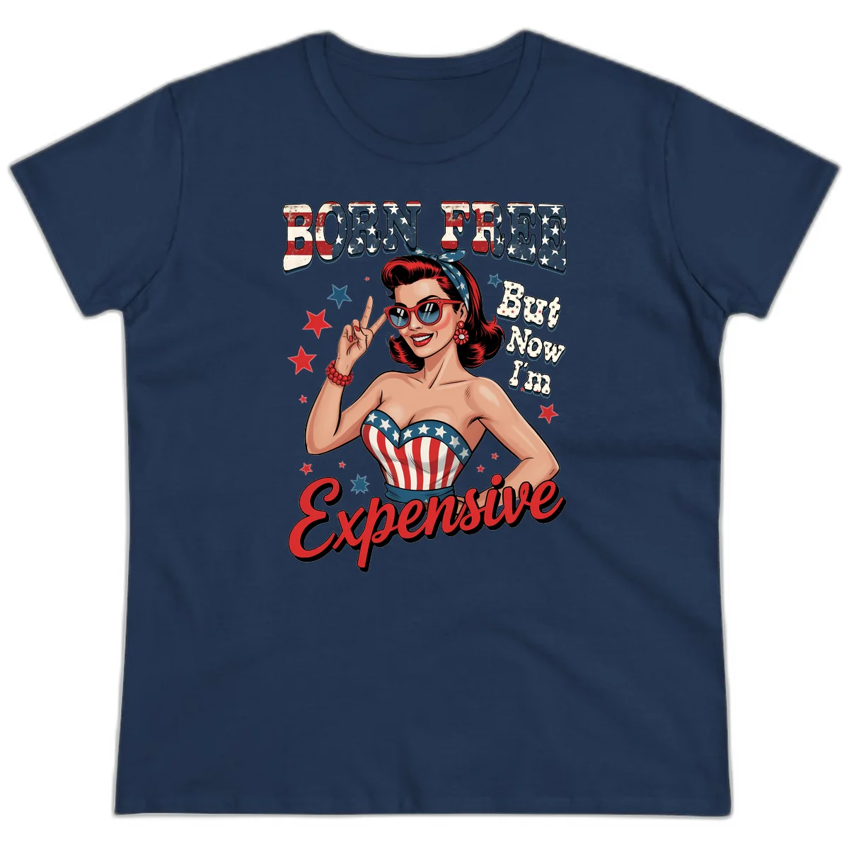 Born Free But Now I'm Expensive Ladies Tee in Navy