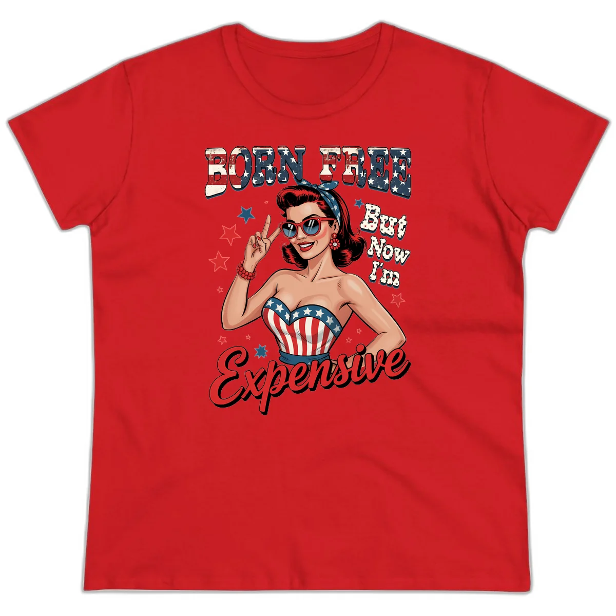 Born Free But Now I'm Expensive Ladies Tee in Red