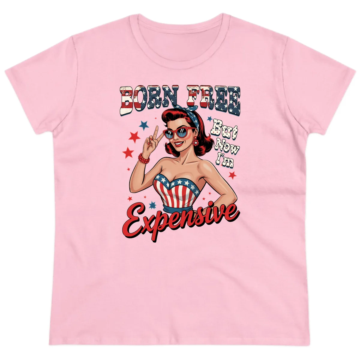 Born Free But Now I'm Expensive Ladies Tee in Light Pink
