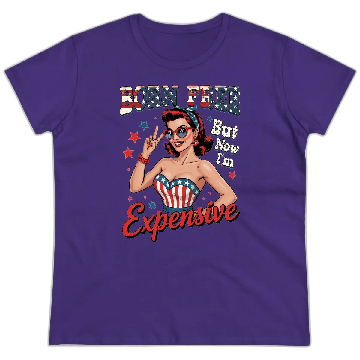 Born Free But Now I'm Expensive Ladies Tee in Purple
