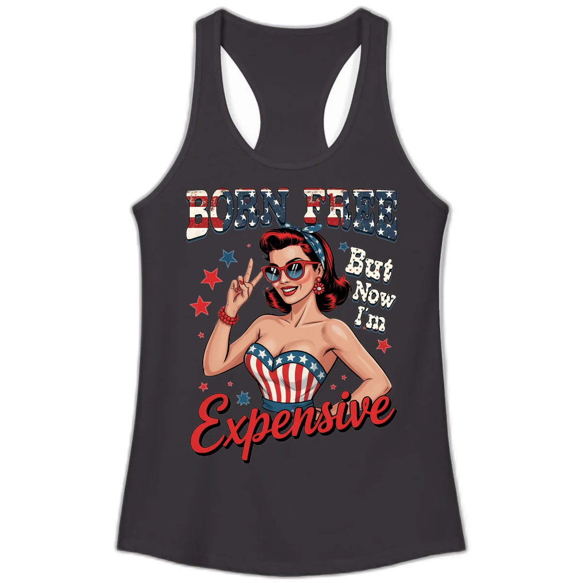 Born Free But Now I'm Expensive Ladies Tank in Black