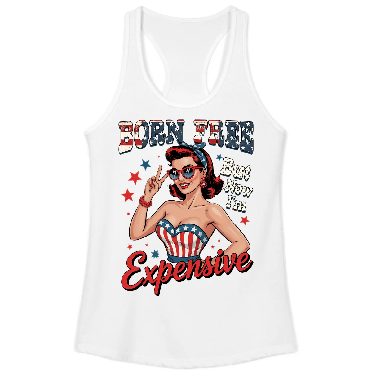 Born Free But Now I'm Expensive Ladies Tank in White