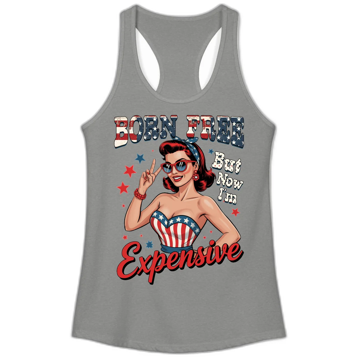 Born Free But Now I'm Expensive Ladies Tank in Heather Grey