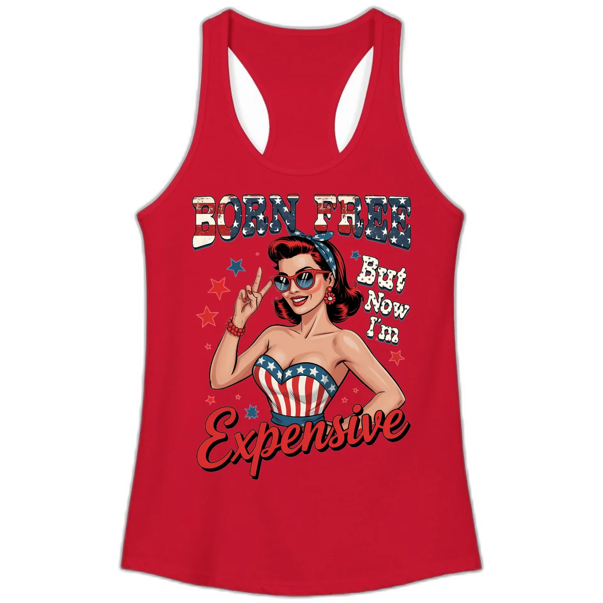 Born Free But Now I'm Expensive Ladies Tank in Solid Red